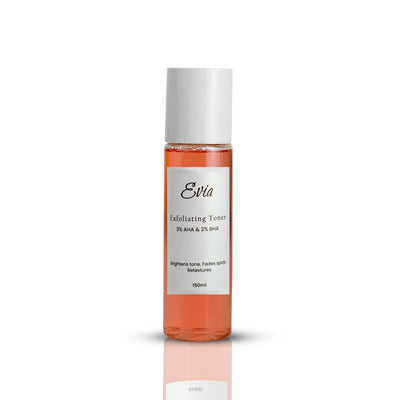 Evia exfoliating toner bottle — glycolic acid mandelic acid and salicylic acid for dark marks and pores